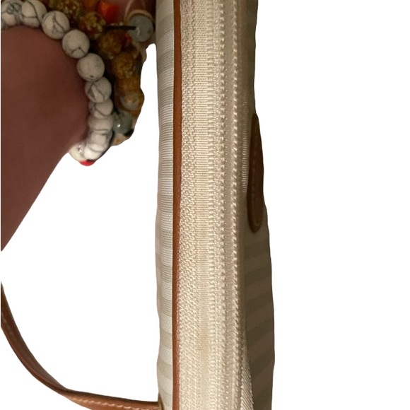 ALLAN EDWARD Vintage 80s Half Moon White & Brown Stripe Crossbody - Picture 7 of 13